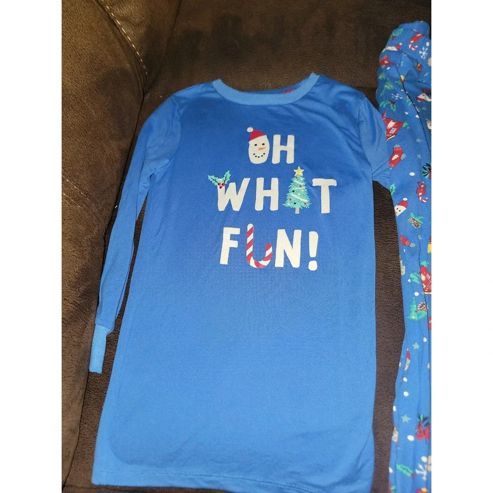 Holiday time oh what fun winter Christmas blue pajamas size 8‎